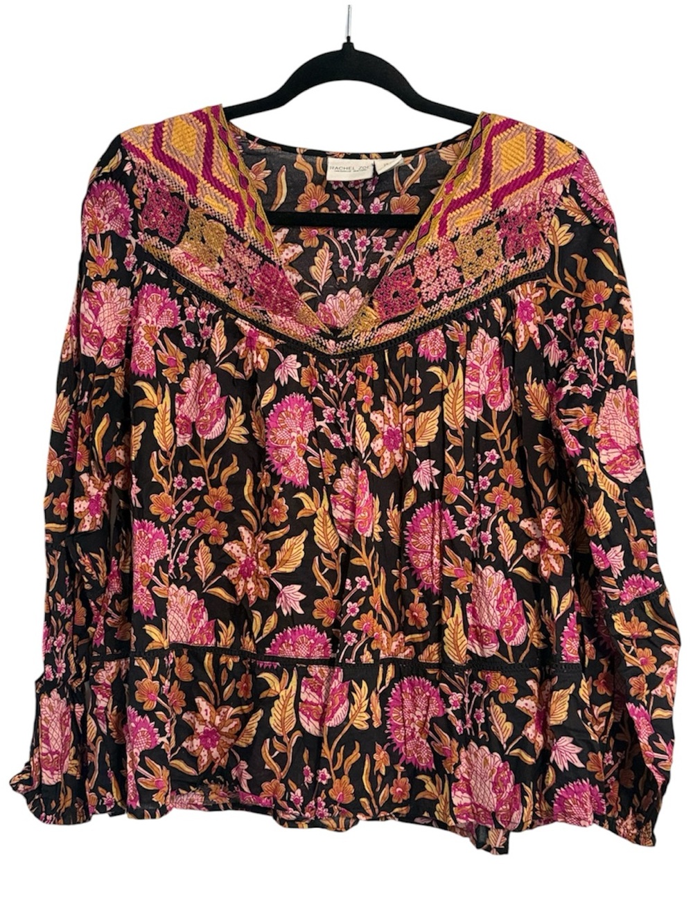 Rachel Zoe 100% Cotton Floral Print Blouse with Embroidery Detail